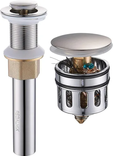 Miniatura 11 de REGALMIX Drenaje para Lavabo de Recipiente, Tapón de Drenaje Desplegable para Grifo de Lavabo de Recipiente de Baño, Colador Antiobstrucción Níquel