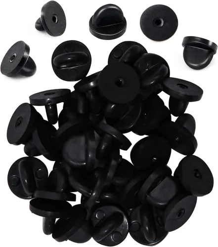 Parte trasera de pasador de goma, 100 piezas de solapa para pasador, respaldo de seguridad para broche, corbata, sombrero, insignia, color negro