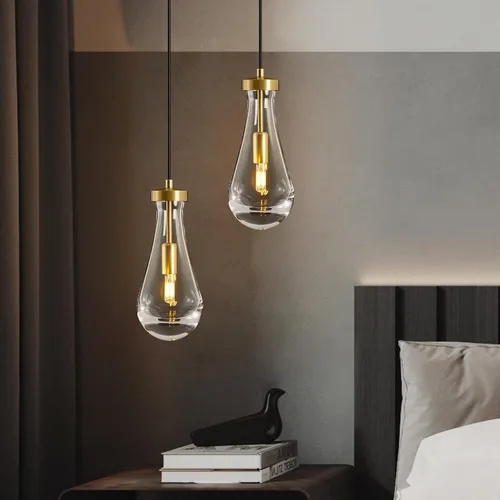 Miniatura 2 de Lámparas Colgantes de Gota de Lluvia para Isla de Cocina: Lámparas de Gota de Lluvia de Cristal de 2 Luces - Lámparas de Latón Dorado para sobre
