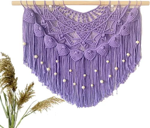 Miniatura 10 de Youngeast Cortina grande de macramé para colgar en la pared, con cuentas estilo bohemio para ventana, macramé, cabecero, sala de estar, decoración