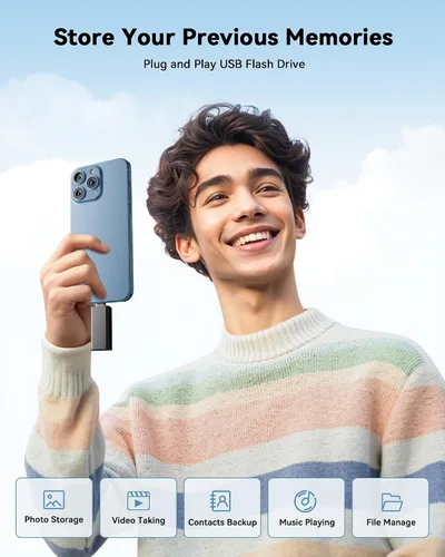 Miniatura 3 de Unidad Flash Certificada MFi para iPhone 256GB, Memoria Stick Thumb Drive USB Type-C 3 en 1 para Fotos Videos, Foto Stick de Almacenamiento Externo