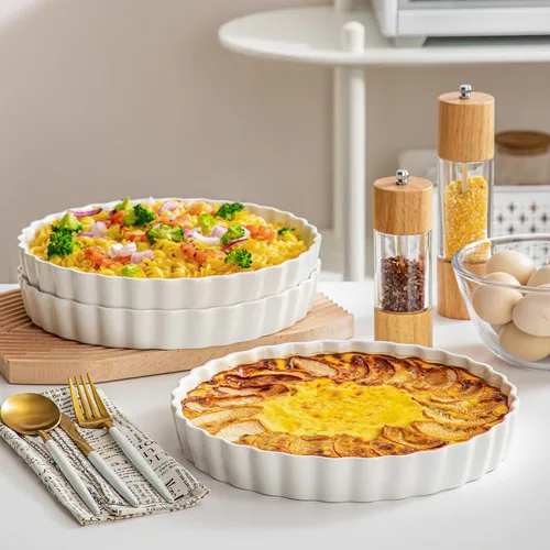 Miniatura 7 de LOVECASA Molde para hornear quiche de porcelana, molde para pastel reutilizable de 10 pulgadas, molde redondo antiadherente para pastel, molde