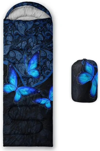 Miniatura 11 de HOSIMA Saco de dormir de mariposa para adultos y niños para campamento, saco de dormir ultraligero gótico negro para clima frío y verano.