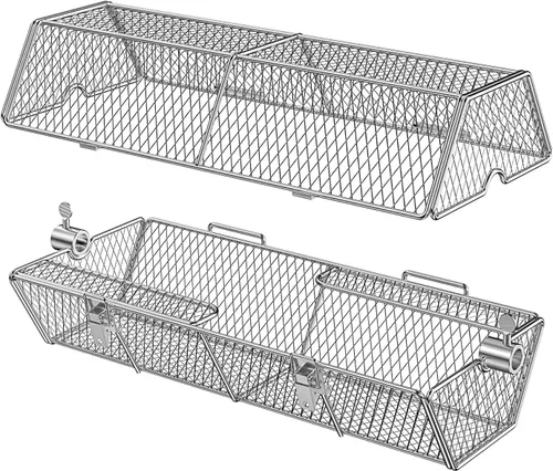 Miniatura 4 de Skyflame Cesta redonda de acero inoxidable para asar alimentos divididos, se adapta a barras de asador hexagonal de 5/16 pulgadas, cuadrado de 3/8