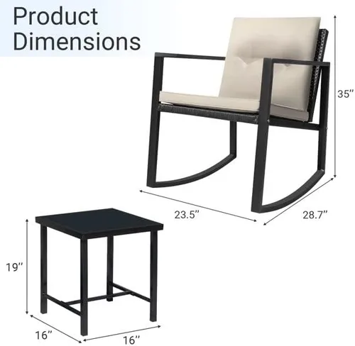 Miniatura 2 de Juego de 3 sillas mecedoras de patio para exteriores con mesa auxiliar (beige), 23.50 x 28.70 x 35.00 pulgadas (largo x ancho x alto) (T998142)