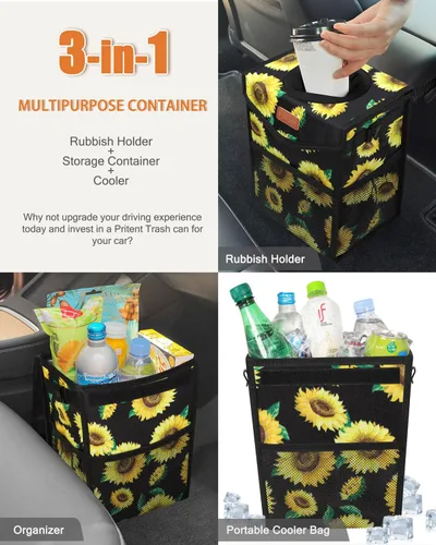 Miniatura 5 de Pritent Papelera para Coche con Tapa, Linda Bolsa de Basura para Coche a Prueba de Fugas, Bolsa de Basura Colgante para Vehículo, Bote de Basura