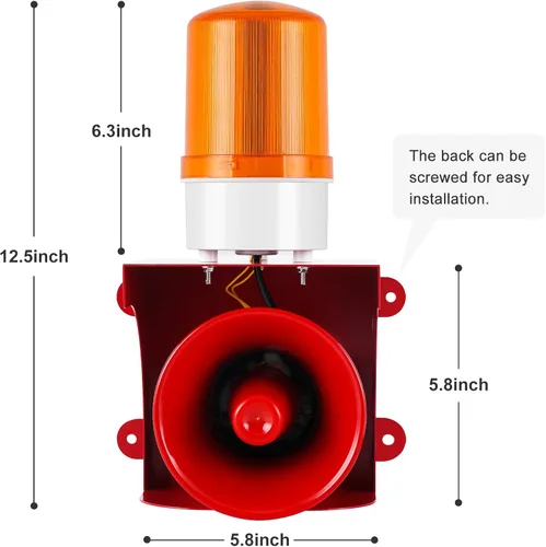 Miniatura 6 de Alarma de sirena industrial de 120 dB, alarma de luz y sonido IP55 para exteriores, sirena impermeable con luz para oficina, hogar, fábrica