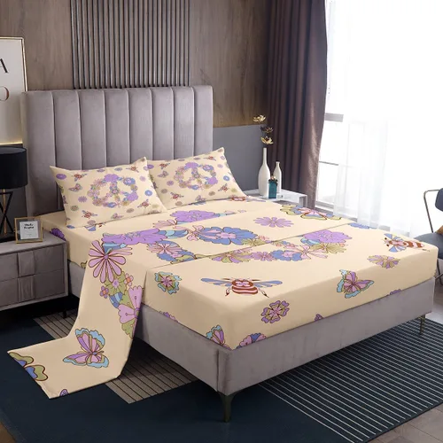 Miniatura 8 de Feelyou Juego de sábanas de flores hippie retro, tamaño individual, juego de sábanas de mariposa para niños y adolescentes, decoración de los años