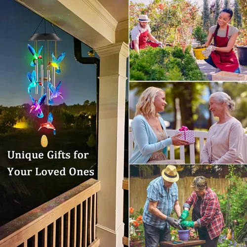 Miniatura 2 de Regalos de cumpleaños para mujeres, mamá, abuela, campanillas de viento de colibrí Purtuemy con 4 tubos de aluminio, campanillas de viento solares