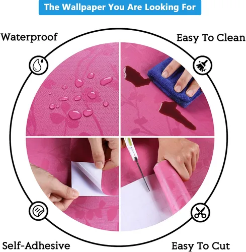 Miniatura 9 de CRE8TIVE Papel tapiz rosa claro para despegar y pegar, papel de contacto rosa sedoso en relieve para armarios, cajones, 12 x 80 pulgadas, hojas