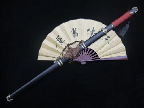 Miniatura 2 de Espada china/Tang jian/hoja de acero de Damasco/vaina de madera negra/accesorios de latón/espiga completa/longitud: 39 pulgadas