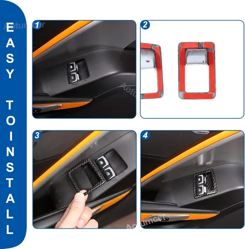 Miniatura 5 de Cubierta de botón de interruptor de bloqueo de puerta de fibra de carbono para Chevrolet Corvette C7 2014-2019, marco de botón de ventana
