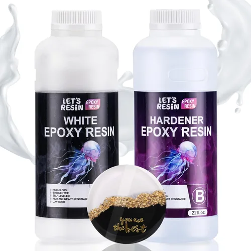 LET'S RESIN EPOXY RESIN Resina epoxi blanca, kit de epoxi de alto brillo y sin burbujas de 44 onzas, resina autonivelante y endurecedor para Blanco
