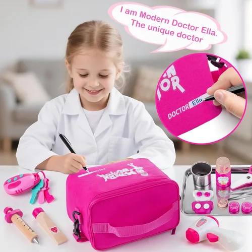 Miniatura 5 de Sundaymot Kit de Doctor para Niñas, 34 piezas juego de simulación, kit de Doctor para niños pequeños de 3 a 5 años, con bolsa médica, estetoscopio