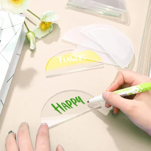 Miniatura 5 de Bucherry 30 tarjetas de lugar de acrílico transparente para bodas, 2 x 4 pulgadas, tarjeta de número de mesa de medio círculo, placa