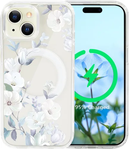 Miniatura 22 de Funda magnética de flores para iPhone 15 [compatible con MagSafe] Bonito patrón floral transparente a prueba de golpes