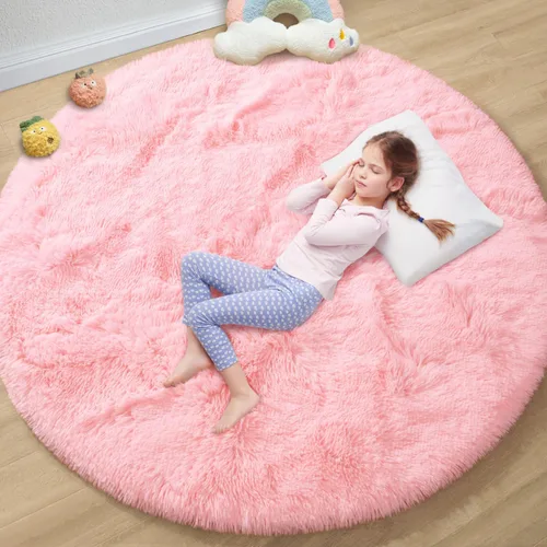 Miniatura 85 de EVOIONOS - Alfombra redonda gris para dormitorio, 5x5 pies; alfombras circulares suaves y esponjosas para sala de estar, alfombras de felpa peludas