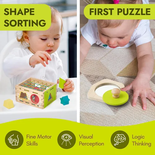 Miniatura 4 de Giant bean Juguetes Montessori para bebé, 6 en 1, juguetes de aprendizaje de educación temprana de madera con dentición sensorial, caja