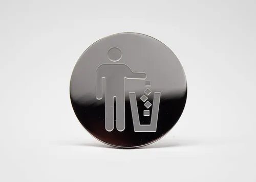Miniatura 5 de Logotipo de basura, emblema, medallón, cocina, oficina, parte delantera del gabinete, 1.5 pulgadas, acero inoxidable, latón, negro mate, cantidad 1