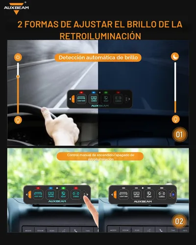 Miniatura 4 de Auxbeam Panel de interruptores de 4 bandas delgado RGB AS-R40 Panel de interruptor atenuable automático con pulsación momentánea, retroiluminación