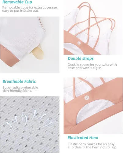 Miniatura 5 de RUNNING GIRL - Brasier deportivo con tirantes delgados para mujer, brasier de yoga con soporte medio, copas extraíbles y espalda cruzada sexy