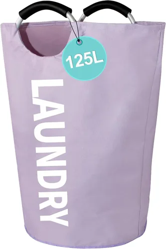 Miniatura 19 de WOOHA Cesta de lavandería grande de 115 litros, cesta plegable para ropa, cestas altas de tela plegables para dormitorio, armario, baño, Rosa