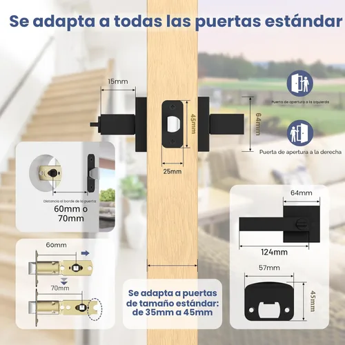 Miniatura 6 de Estmoon Paquete de 5 Manijas de Puerta Negras Mate Pomos de Puerta Interior, Mejoras para el Hogar Cerradura de Puerta de Privacidad sin Llave