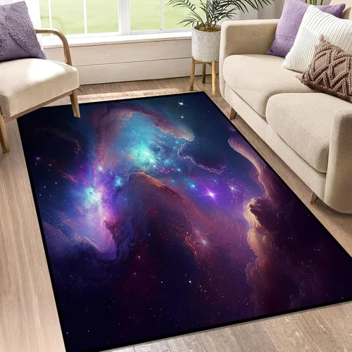 Miniatura 19 de Alfombra de Área Galaxia de 5' x 7', Dormitorio Sala de Estar para Niñas Niños Varones Alfombra Nebulosa Vórtex Tapetes Púrpura Azul Nube galaxy 1