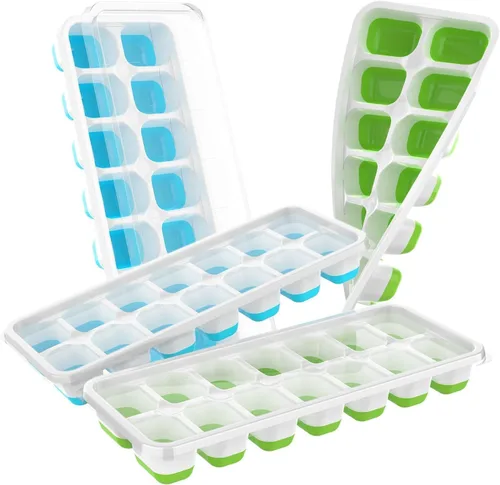 Miniatura 10 de ChefAide Bandeja para cubitos de hielo con tapa, 4 paquetes de 56 cubos, bandejas apilables duraderas para cubitos de hielo para congelador