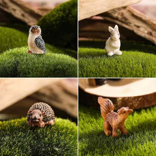 Miniatura 7 de Jetec Juego de 10 piezas de mini gnomos de hada, estatua de jardín, gnomos de resina en miniatura, pintados a mano, ardilla, erizo, búho, pájaro