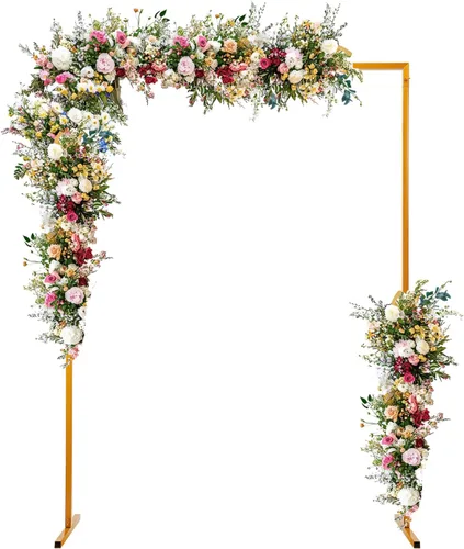 Miniatura 8 de Soporte de telón de fondo de 10x10 pies de alta resistencia con base, kit de tubos de soporte de telón de fondo de oro para boda, soporte de arco