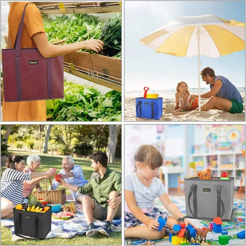 Miniatura 3 de BALEINE Paquete de 3 bolsas reutilizables para comestibles, bolsas de compras plegables para comestibles con parte inferior reforzada y asas (verde)
