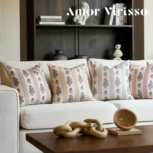 Miniatura 3 de Amor Virisso Fundas de almohada florales para sofá 18x18 Juego de 2 Fundas de almohada con estampado en bloque Fundas de almohada decorativas