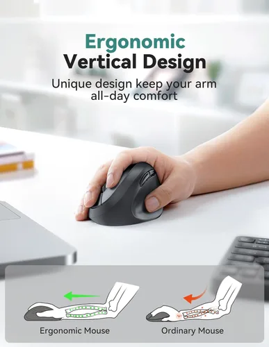 Miniatura 2 de TECKNET Ratón Ergonómico, 4800 DPI 5 Niveles de DPI Ajustables, Ratón Vertical Inalámbrico, 6 Botones, Ratón Silencioso de 2.4G para Laptop, PC