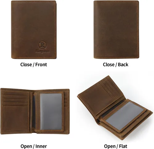 Miniatura 4 de Ringsun Cartera de cuero de grano completo para hombre, Marrón 2