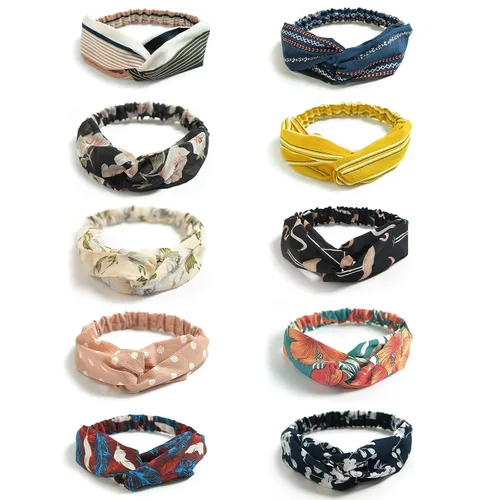Miniatura 23 de DRESHOW - Paquete de 10 diademas para mujer con diseño entrecruzado vintage, estilo bohemio, trenzadas, elásticas, accesorios para el cabello
