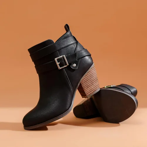 Miniatura 6 de Luoika Botines anchos para mujer, tacón medio extra ancho con cremallera lateral.