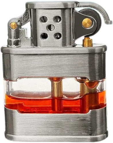 Miniatura 9 de YANCONG - Encendedor de tanque de combustible transparente visible vintage antiguo de queroseno hecho a mano redondo cobre Plateado (sliver)