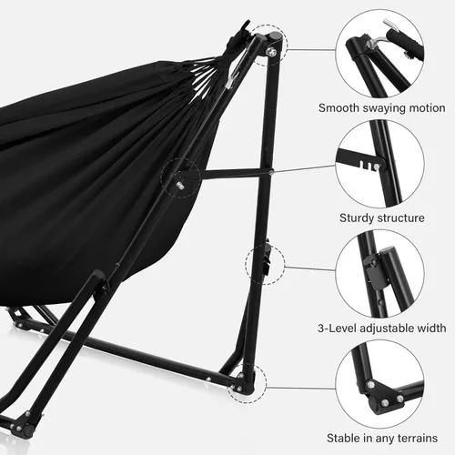 Miniatura 4 de GDY Silla hamaca con soporte, capacidad de 550 libras, fácil de instalar, con bolsa de transporte, portátil para viajes/mochileros/playa/patio Negro