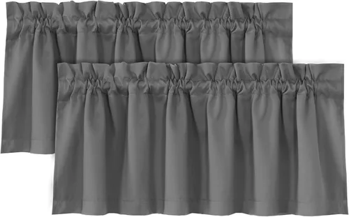 Miniatura 24 de H.VERSAILTEX Cenefas de cortina 100% opacas para ventanas, 2 paneles con aislamiento térmico, bolsillo para barra, pequeña cenefa corta para cocina