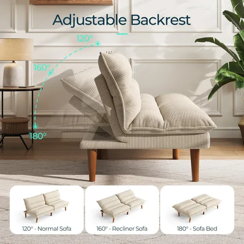 Miniatura 4 de LINSY HOME Sofá cama tipo futón – Sofá cama de pana convertible con respaldo ajustable, moderno sofá cama pequeño para espacios pequeños, sala