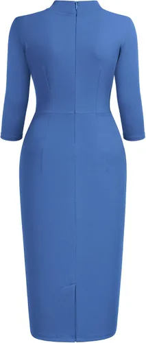 Miniatura 4 de Miusol - Vestido entallado de cóctel, plisado, estilo retro, cuello medio.