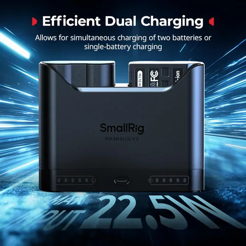 Miniatura 5 de SMALLRIG EN-EL15c - Juego de baterías para cámara Nikon, cargador de doble ranura de 22.5 W, baterías de 1940 mAh, compatible con Nikon ZR, Z6III