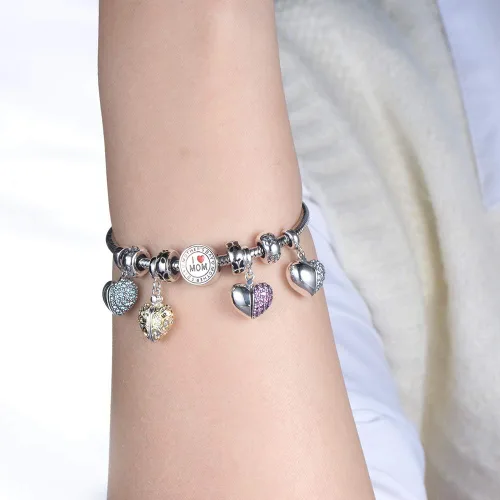 Miniatura 6 de Lovans Abalorio de corazón de amor de plata de ley 925 con texto en inglés "I Love You" para pulsera Pandora DIY