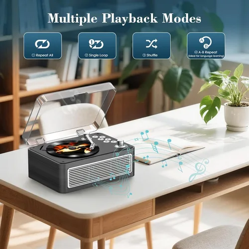 Miniatura 7 de Reproductor de CD portátil Bluetooth: Reproductores de CD Kegaudio para el hogar con altavoces 3600mAh recargable y radio y control remoto