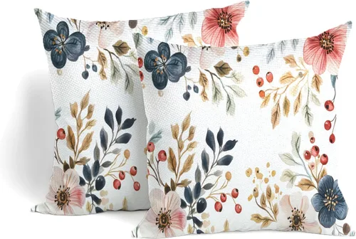 Miniatura 12 de Fundas de almohada suaves con diseño de flores rústicas para sofá, dormitorio, sala de estar, 18 x 18 pulgadas, 2