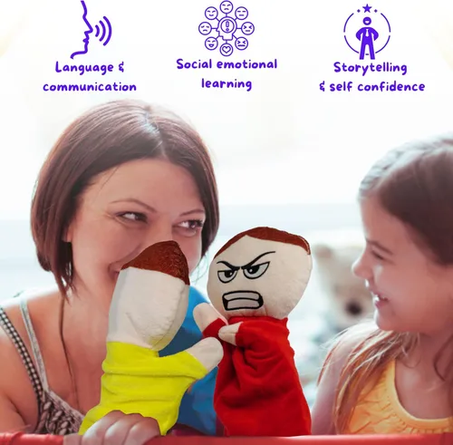 Miniatura 3 de 4E's Novelty Títeres de mano para niños con 6 emociones, con brazos móviles, títeres de mano de felpa suave para niños pequeños, juguetes