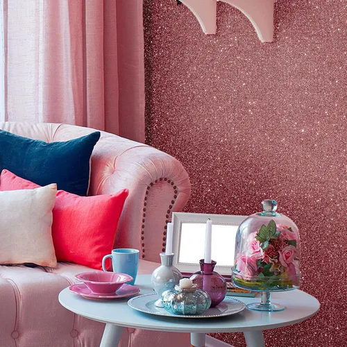 Miniatura 6 de VEELIKE Papel tapiz con purpurina oro rosa de 15.7''x118'' papel tapiz rosa brillante despegar y pegar papel de contacto con purpurina rollo de tela