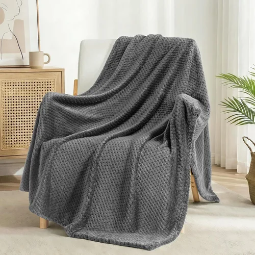 Miniatura 41 de Exclusivo Mezcla - Manta de vellón extragrande para sofá o cama, mantas supersuaves y cálidas con textura de gofre, acogedora, mullida y ligera Azul