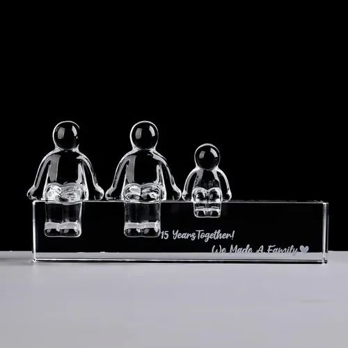 Miniatura 9 de Ornalrist Regalos de boda de cristal para el 15º aniversario para ella y él, 15 años juntos hicimos un adorno de cristal familiar para esposa, 1 niño